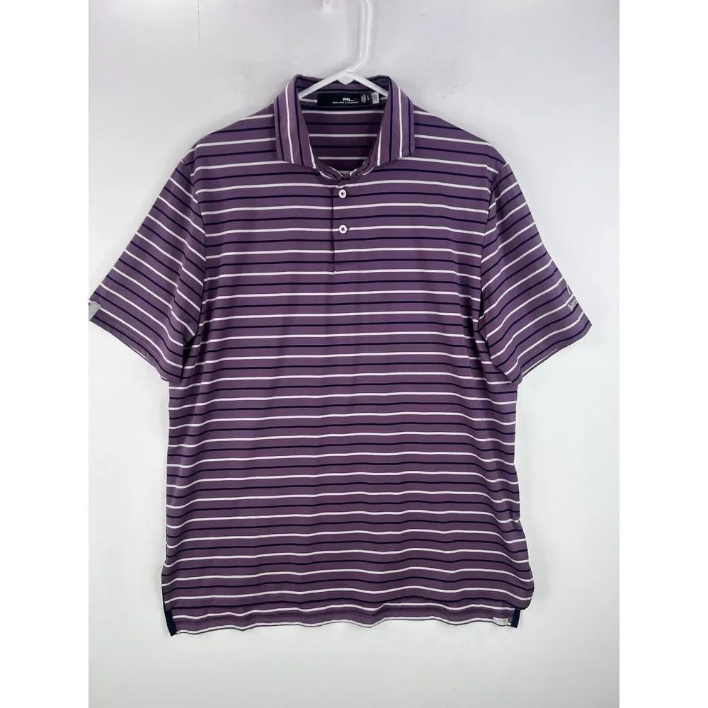 RLX Ralph Lauren Polo‎ Shirt L Purple Striped Performance Barton Creek Golf Mens